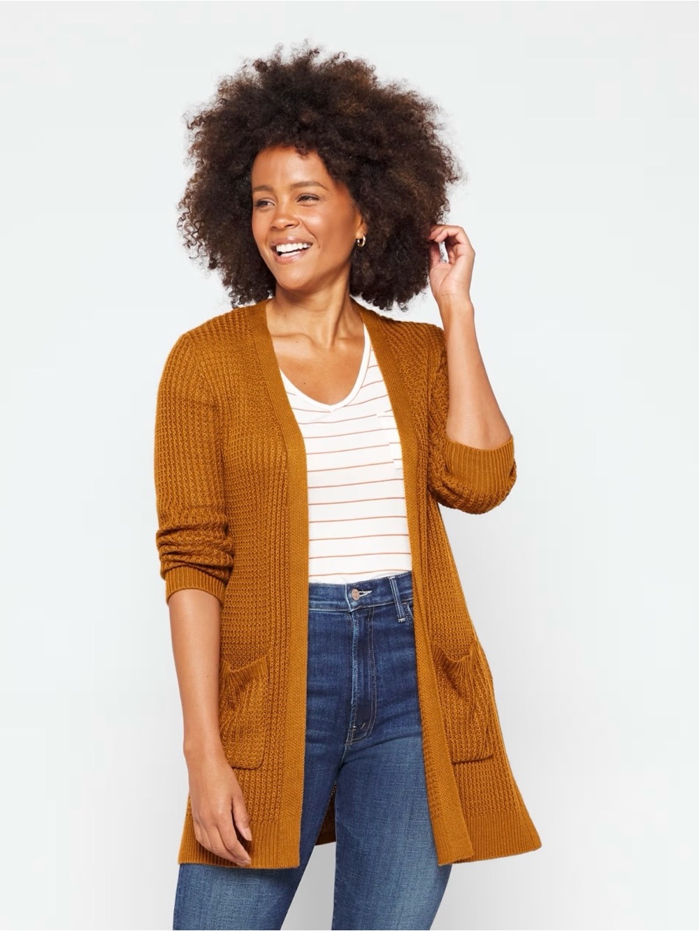 Market & Spruce Bridie Textured Two Pocket Cardigan Rust Brown XL